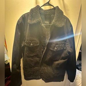 Zara Black Jean Sherpa collar.